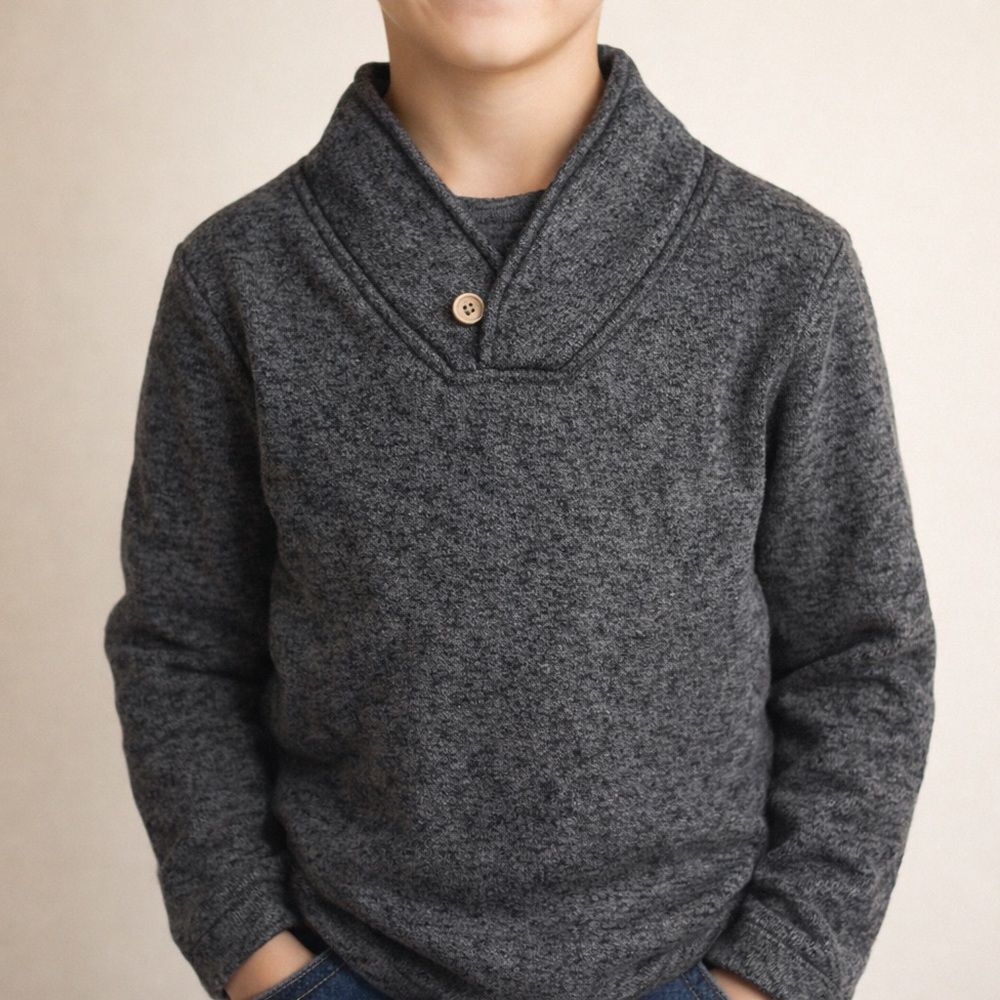 Jumping Beans Boys 7 Gray Shawl Collar Pullover Sweater Fleece Cozy Knit